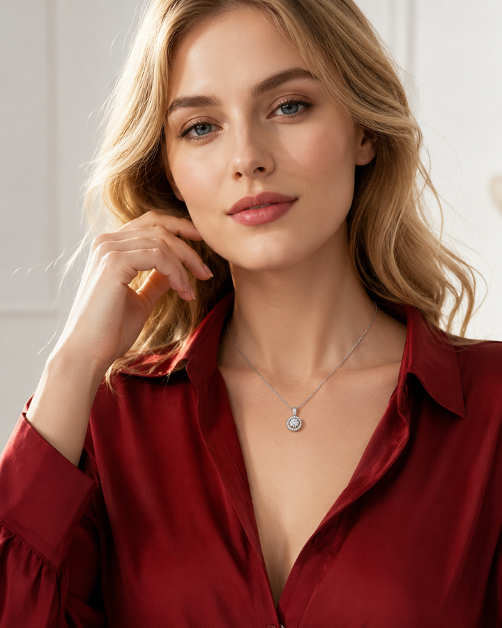 Halo Moissanite Pendant Necklace