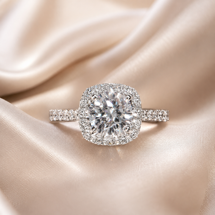Round Moissanite Halo Engagement Ring