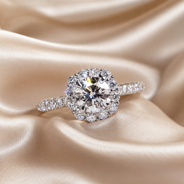 Round Moissanite Halo Engagement Ring