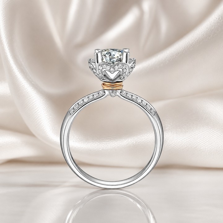Lotus Crown Floral Halo Moissanite Engagement Ring