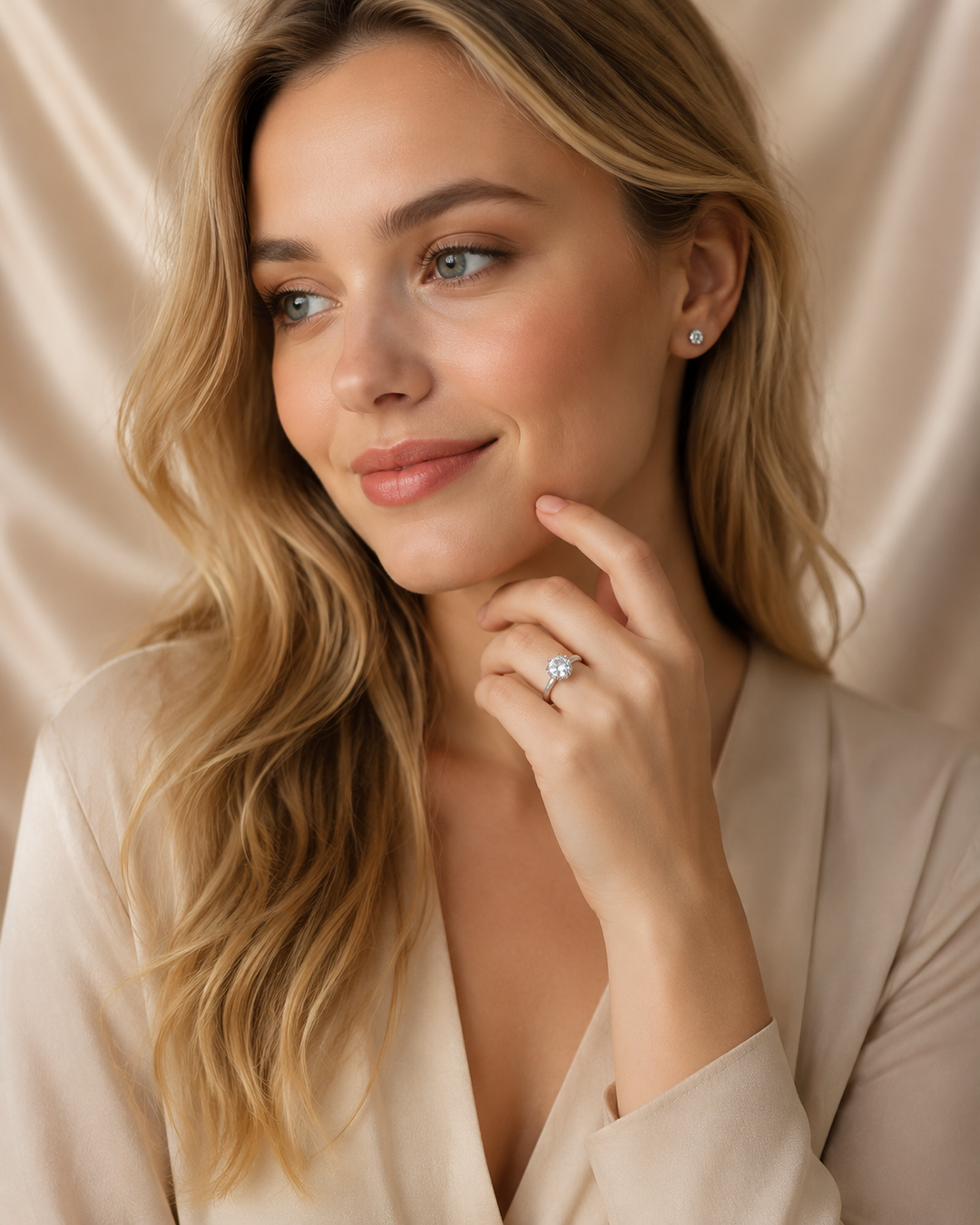 Lotus Crown Floral Halo Moissanite Engagement Ring