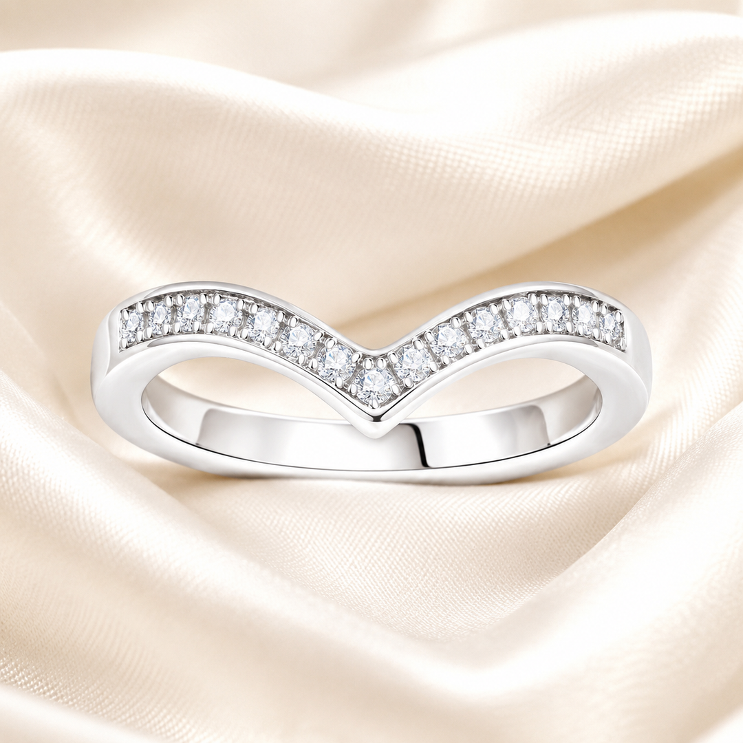 Wishbone Chevron Moissanite Stacking Ring