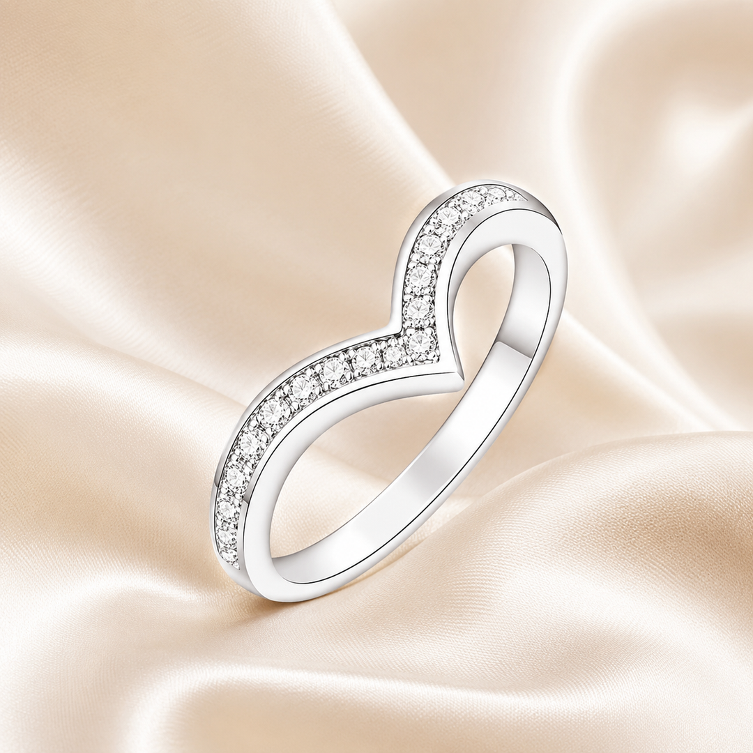 Wishbone Chevron Moissanite Stacking Ring