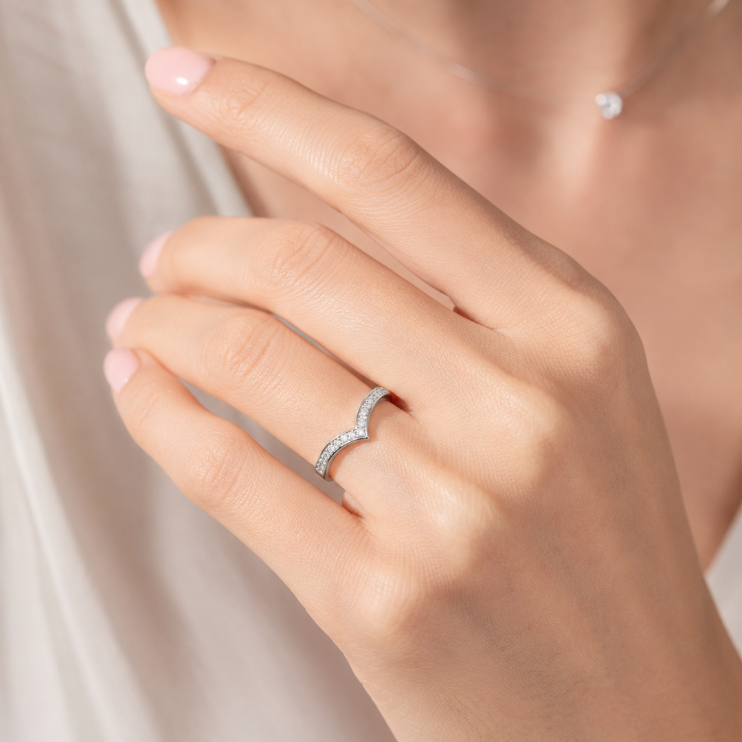 Wishbone Chevron Moissanite Stacking Ring