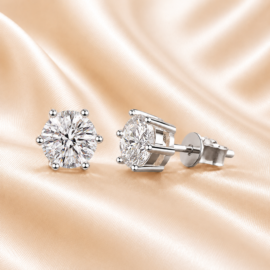 Classic Six-Prong Moissanite Stud Earrings