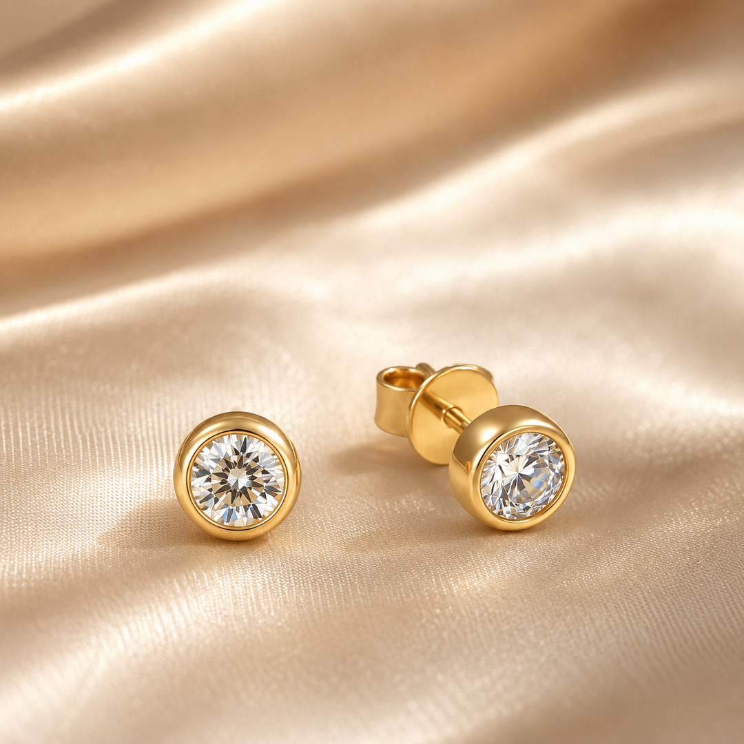 Bezel Moissanite Stud Earrings