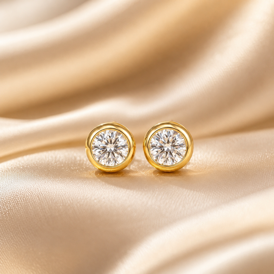 Bezel Moissanite Stud Earrings