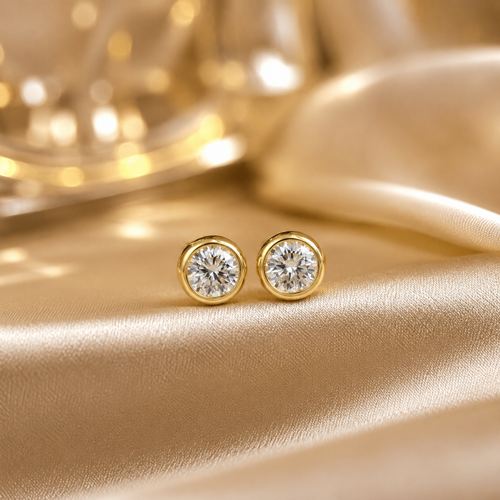 Bezel Moissanite Stud Earrings