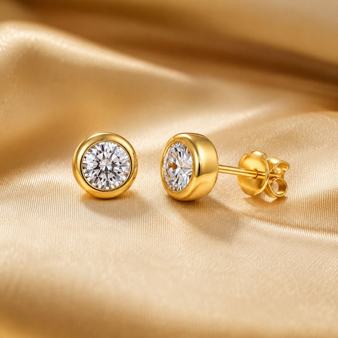 Bezel Moissanite Stud Earrings
