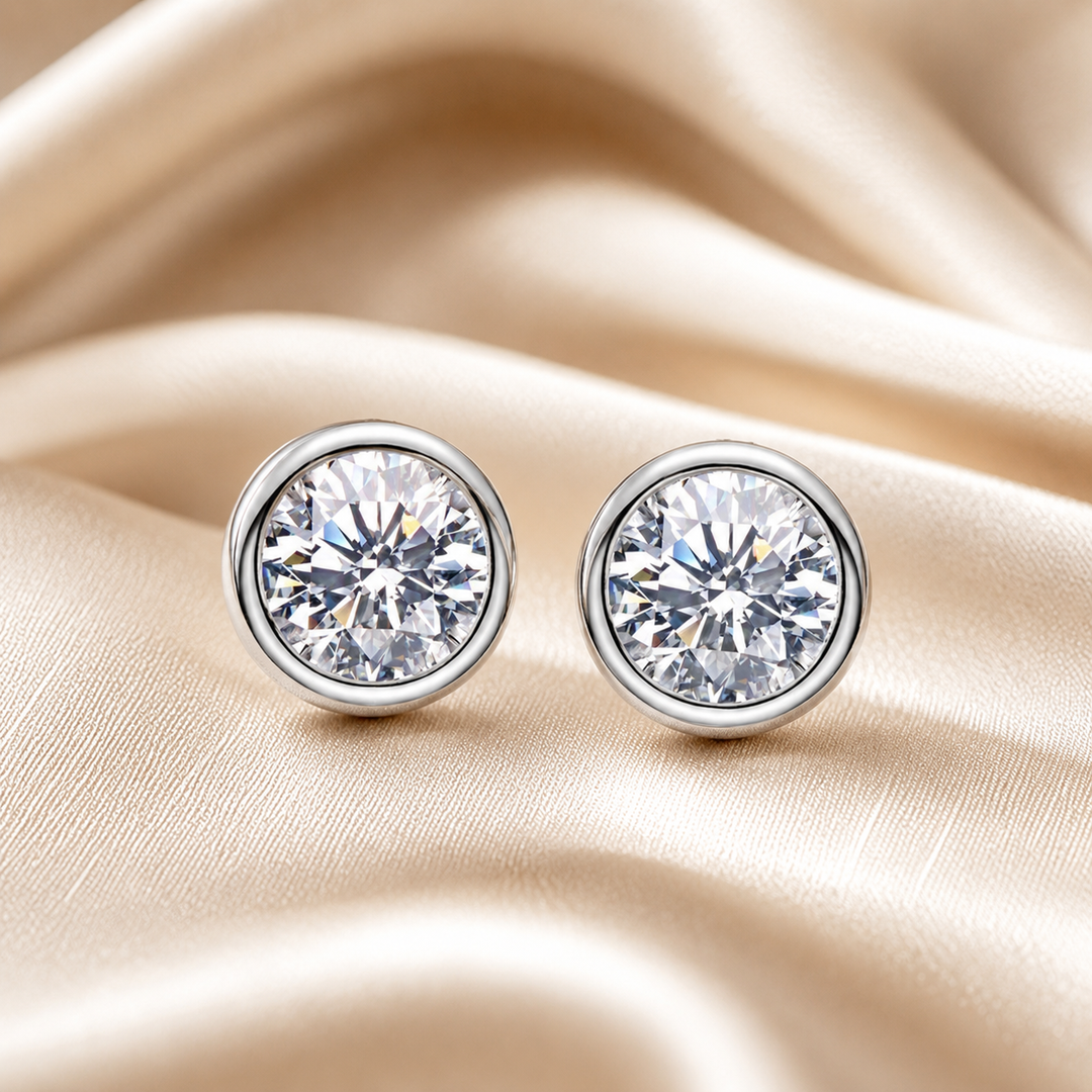 Bezel Moissanite Stud Earrings