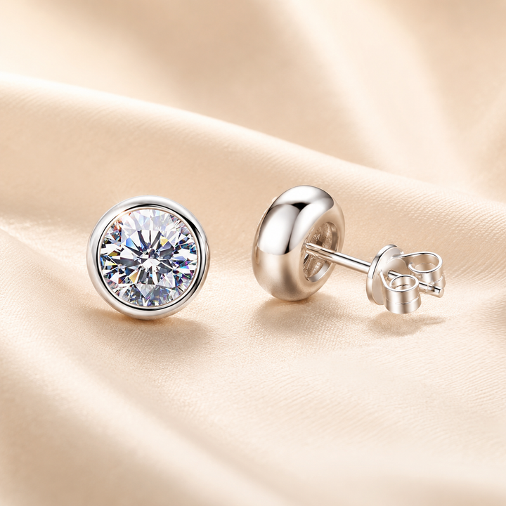 Bezel Moissanite Stud Earrings