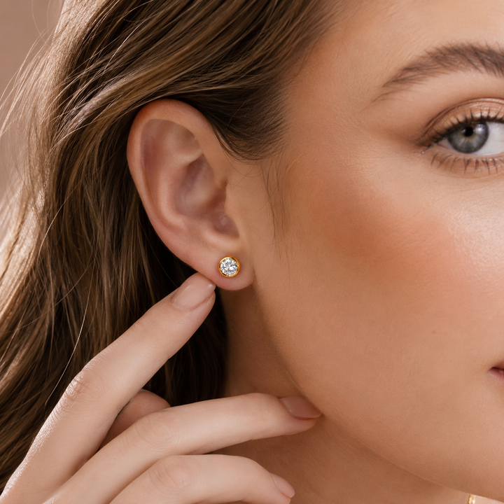 Bezel Moissanite Stud Earrings