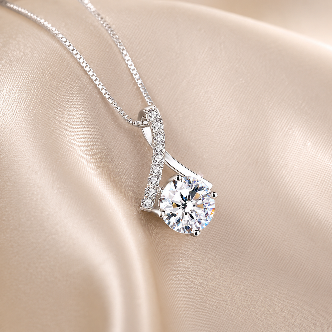 Asymmetric Sweep Pavé Moissanite Pendant Necklace