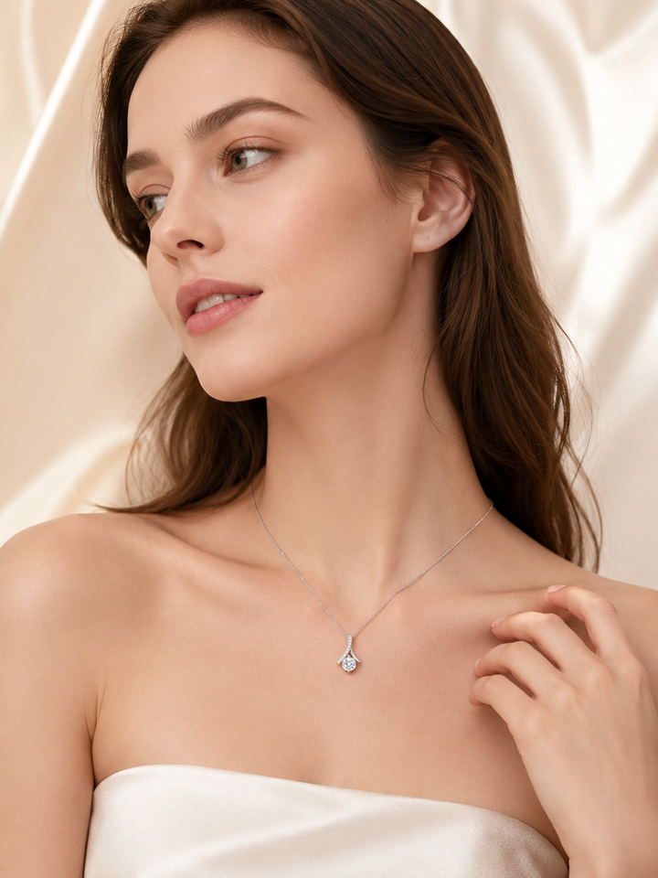 Asymmetric Sweep Pavé Moissanite Pendant Necklace