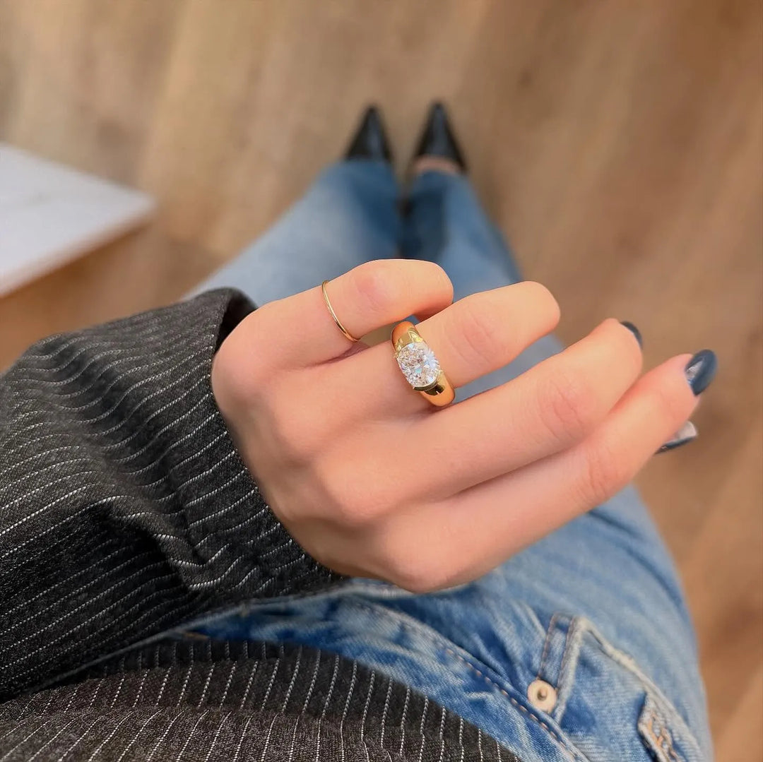 Oval Bezel Moissanite Ring — Minimalist Solitaire | S925 Sterling Silver