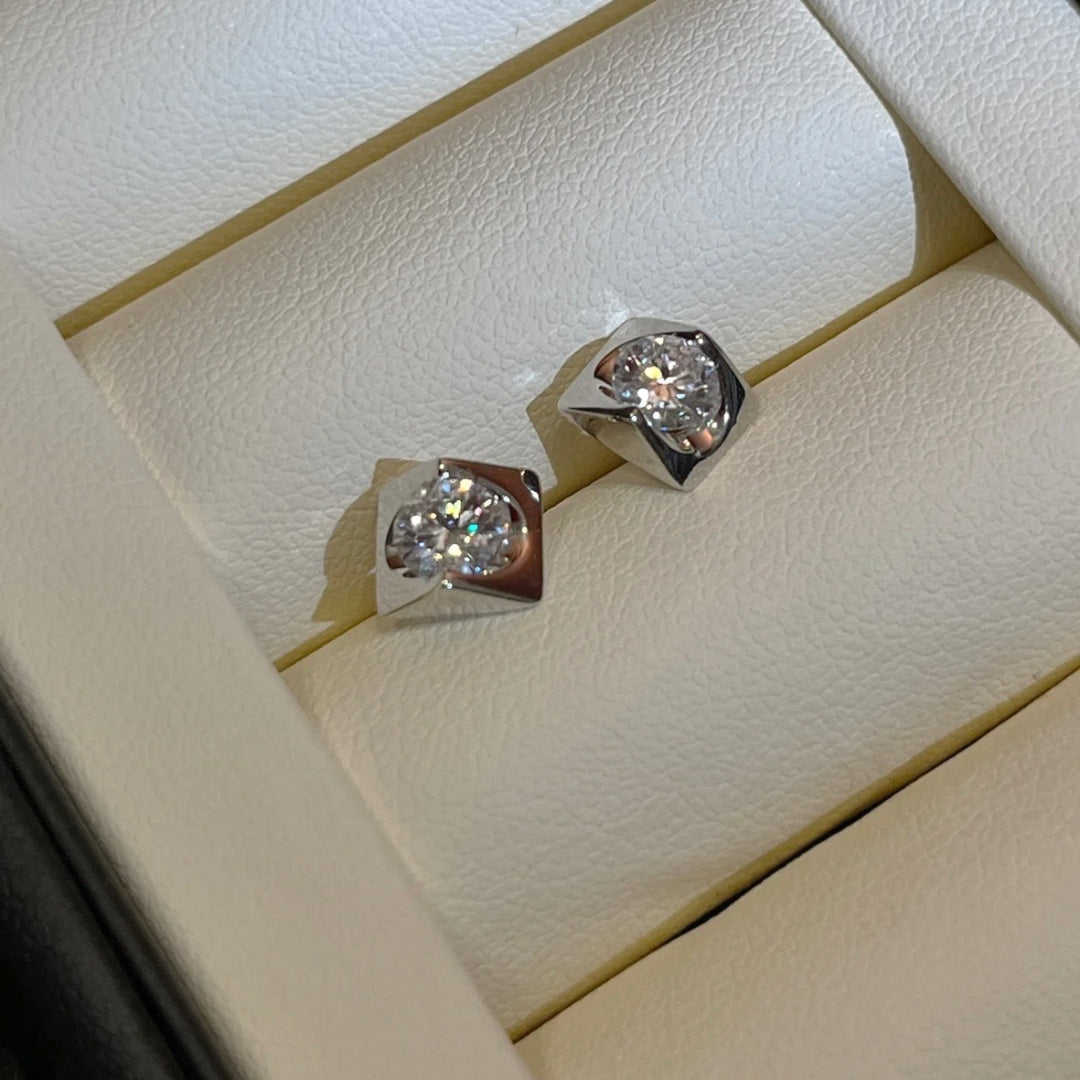 Square Bezel Moissanite Stud Earrings