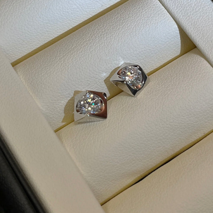 Square Bezel Moissanite Stud Earrings