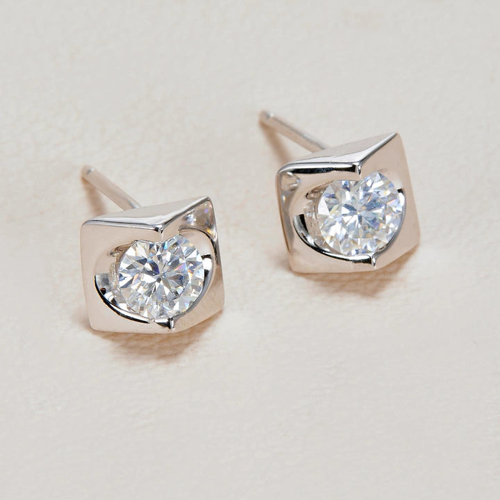 Square Bezel Moissanite Stud Earrings