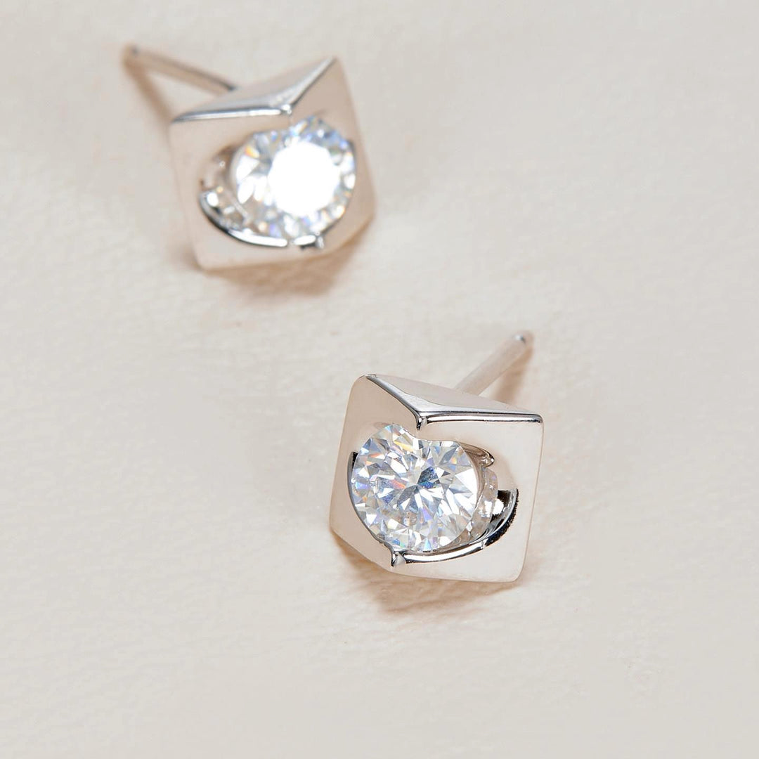 Square Bezel Moissanite Stud Earrings