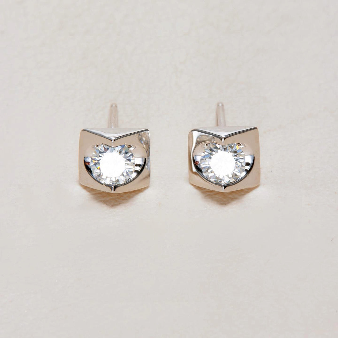 Square Bezel Moissanite Stud Earrings