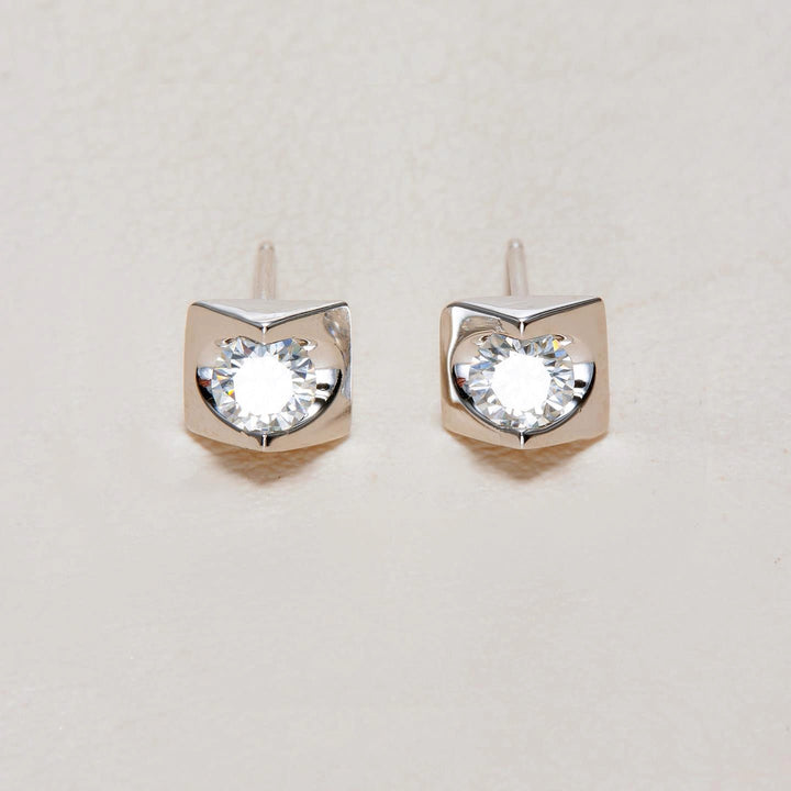 Square Bezel Moissanite Stud Earrings