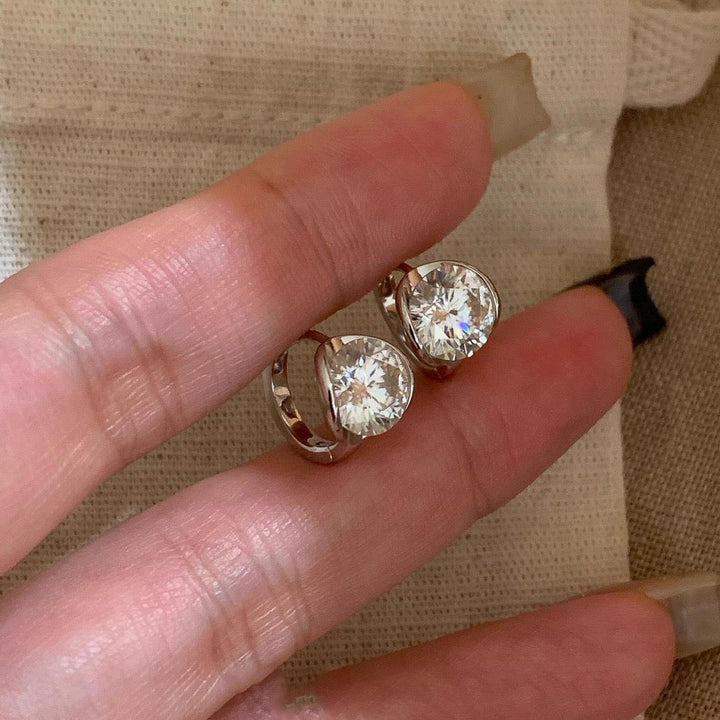 Round Cut Moissanite Huggie Earrings