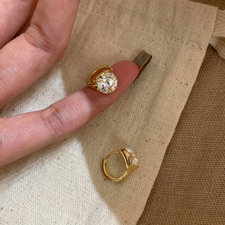 Round Cut Moissanite Huggie Earrings