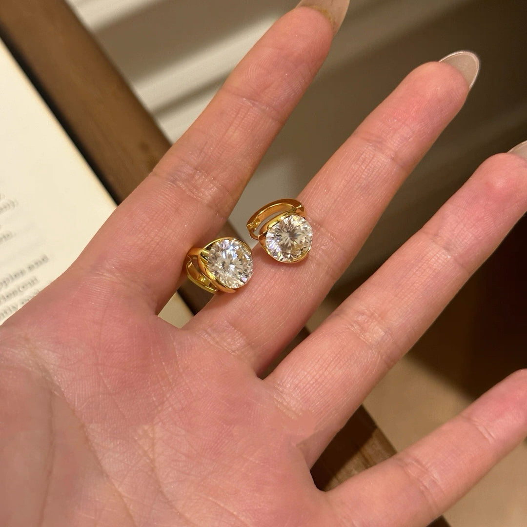 Round Cut Moissanite Huggie Earrings