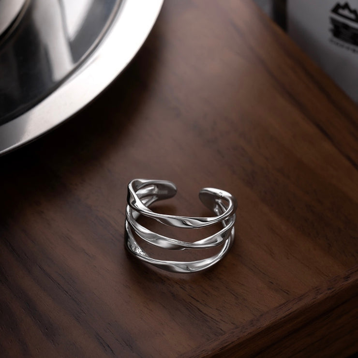 Sterling Silver Minimalist Triple Twist Line Ring