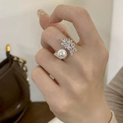 Full Diamond Leaf Pearl Ring