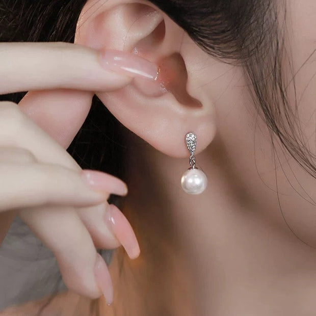 Cubic Zircon Drop Pearl Earrings