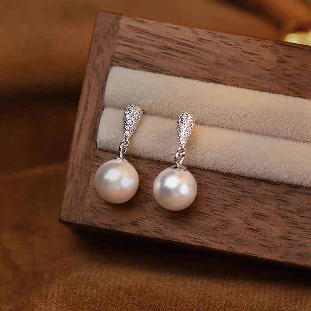 Cubic Zircon Drop Pearl Earrings