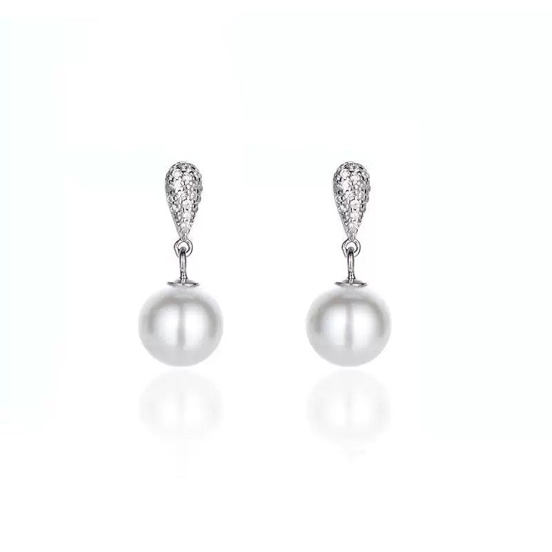 Cubic Zircon Drop Pearl Earrings