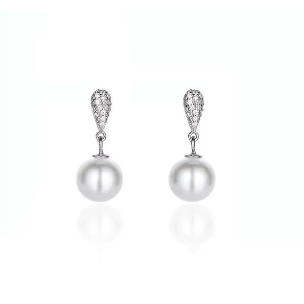 Cubic Zircon Drop Pearl Earrings