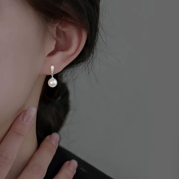 Cubic Zircon Drop Pearl Earrings