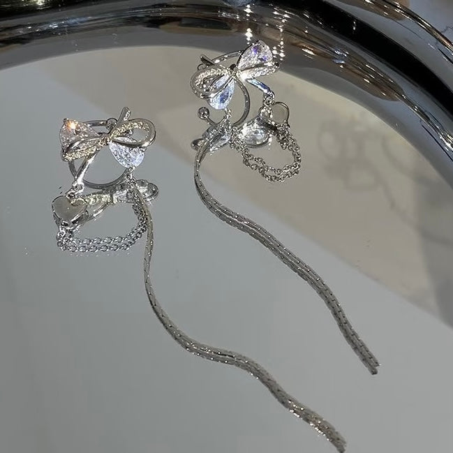 Celeste Bow Tassel Ear Cuff Clip Earrings