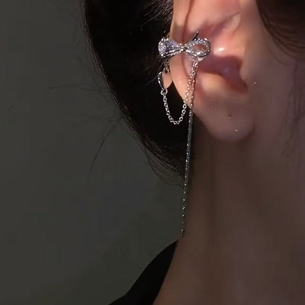 Celeste Bow Tassel Ear Cuff Clip Earrings