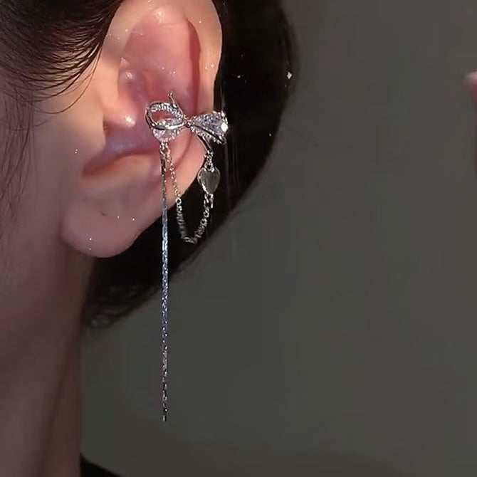 Celeste Bow Tassel Ear Cuff Clip Earrings