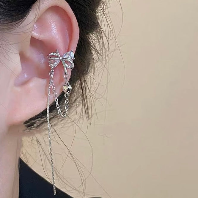 Celeste Bow Tassel Ear Cuff Clip Earrings