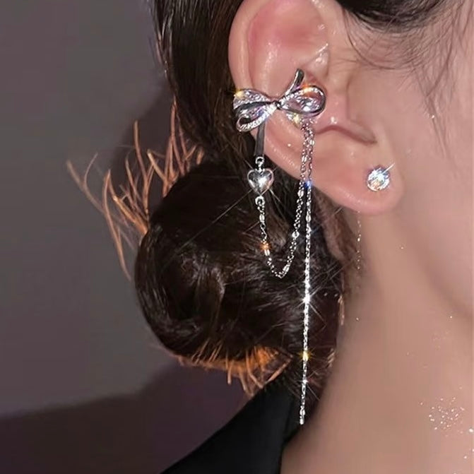 Celeste Bow Tassel Ear Cuff Clip Earrings