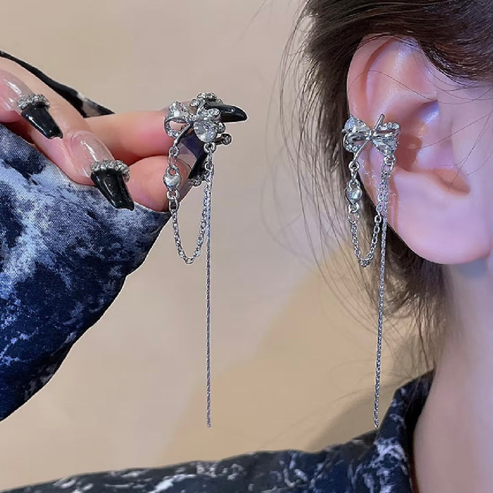 Celeste Bow Tassel Ear Cuff Clip Earrings