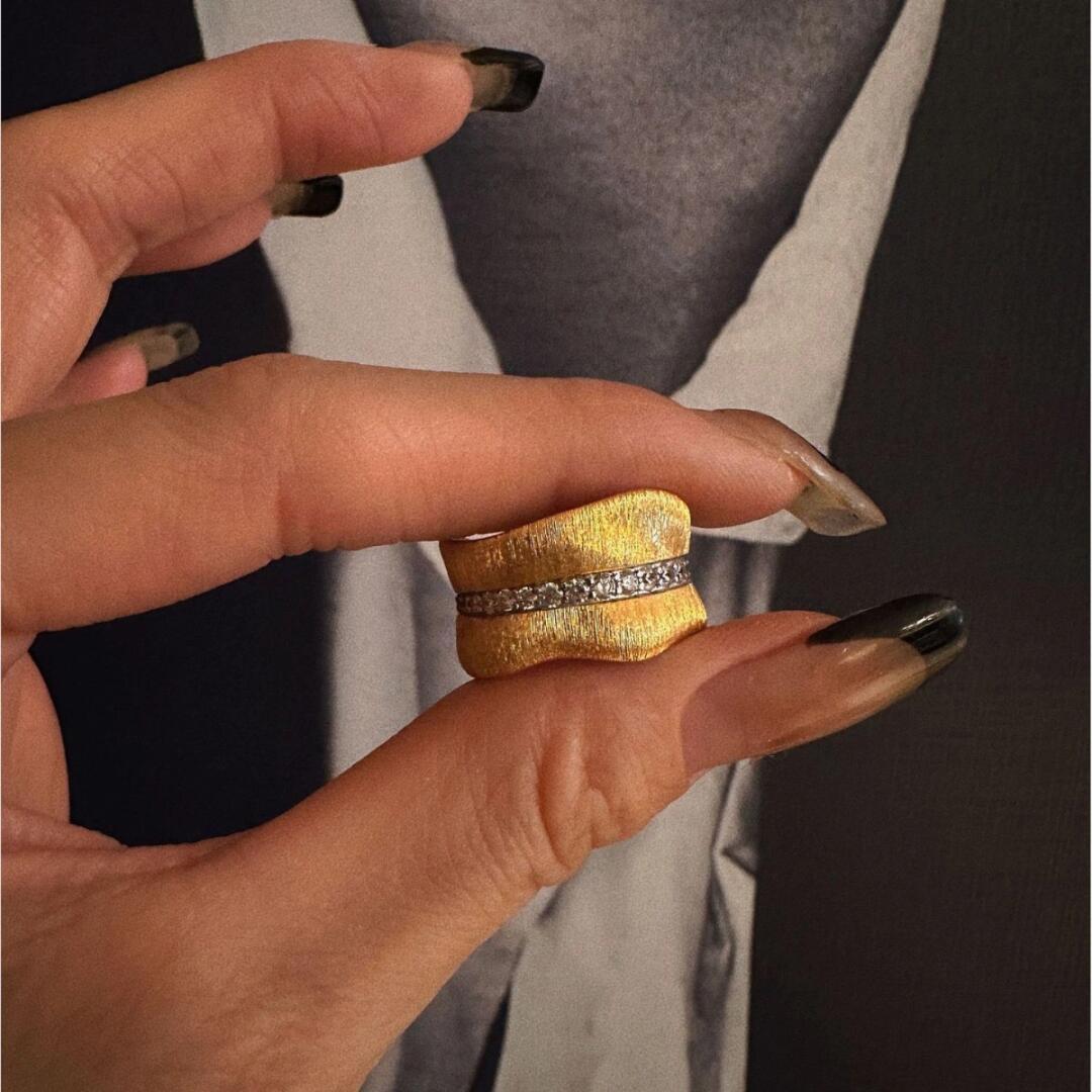 Vintage Leaf Texture Zircon Adjustable Ring
