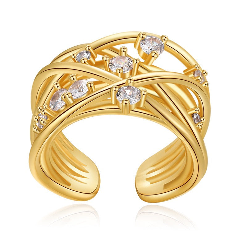 Crystal Cross Wrap Adjustable Ring