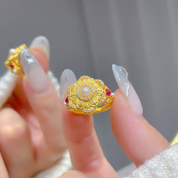 Golden Bloom Pearl Ring