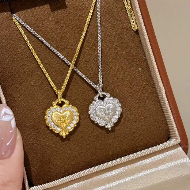 Brushed Heart Diamond Necklace