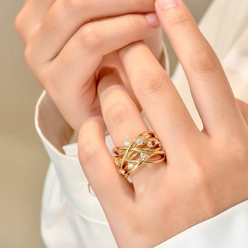 Crystal Cross Wrap Adjustable Ring