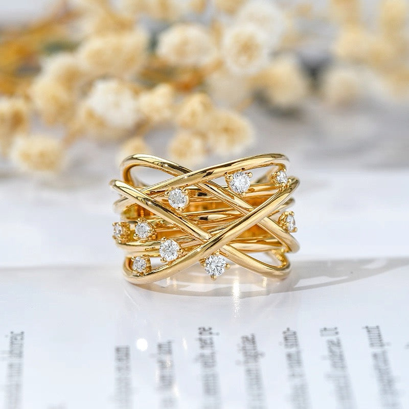Crystal Cross Wrap Adjustable Ring