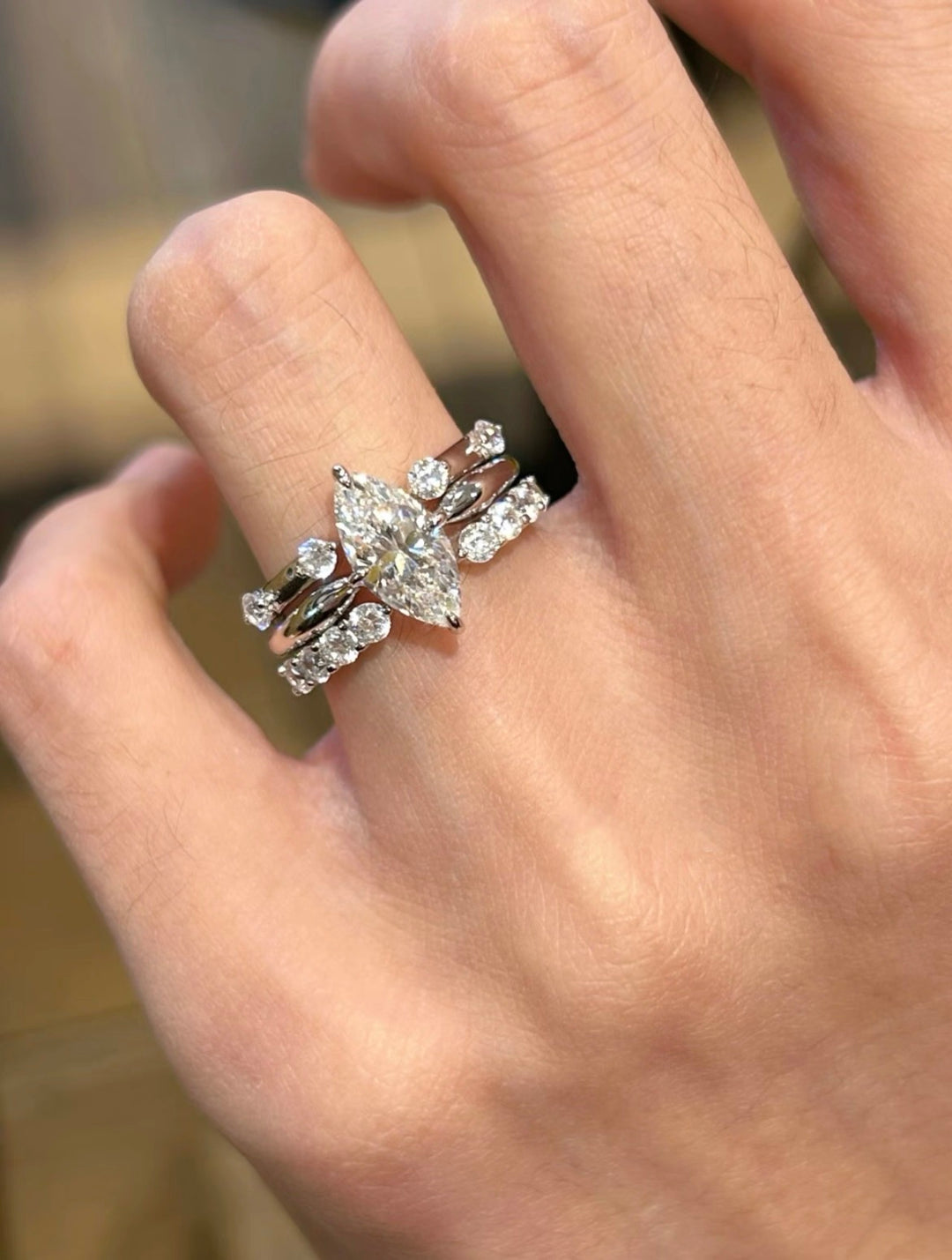 Marquise-Cut Moissanite Ring Set — 3-Piece Stackable
