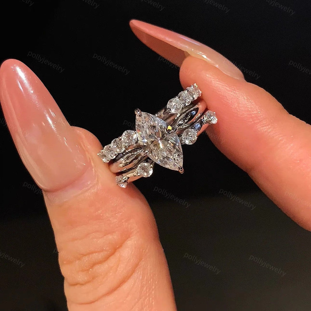 Marquise-Cut Moissanite Ring Set — 3-Piece Stackable