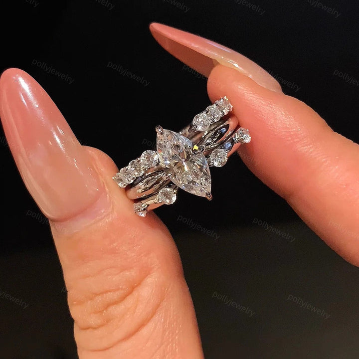 Marquise-Cut Moissanite Ring Set — 3-Piece Stackable